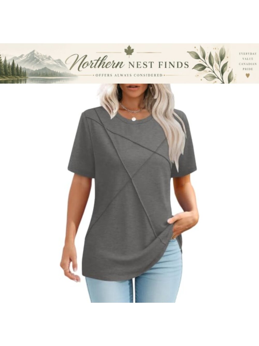 Womens Summer Pleated Round Neck Short Sleeve Business Casual T-Shirt